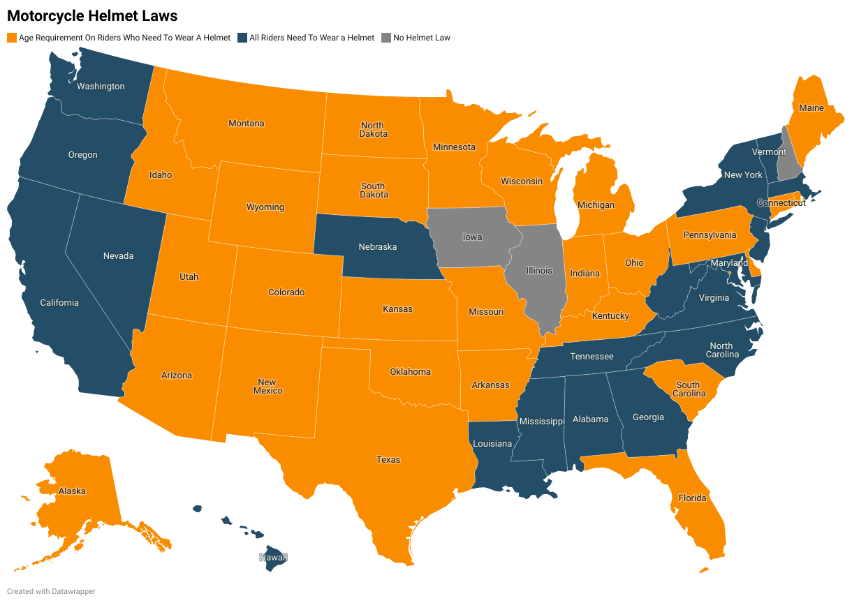 Motorcycle Helmet Laws : State-by-State - Rev Corner